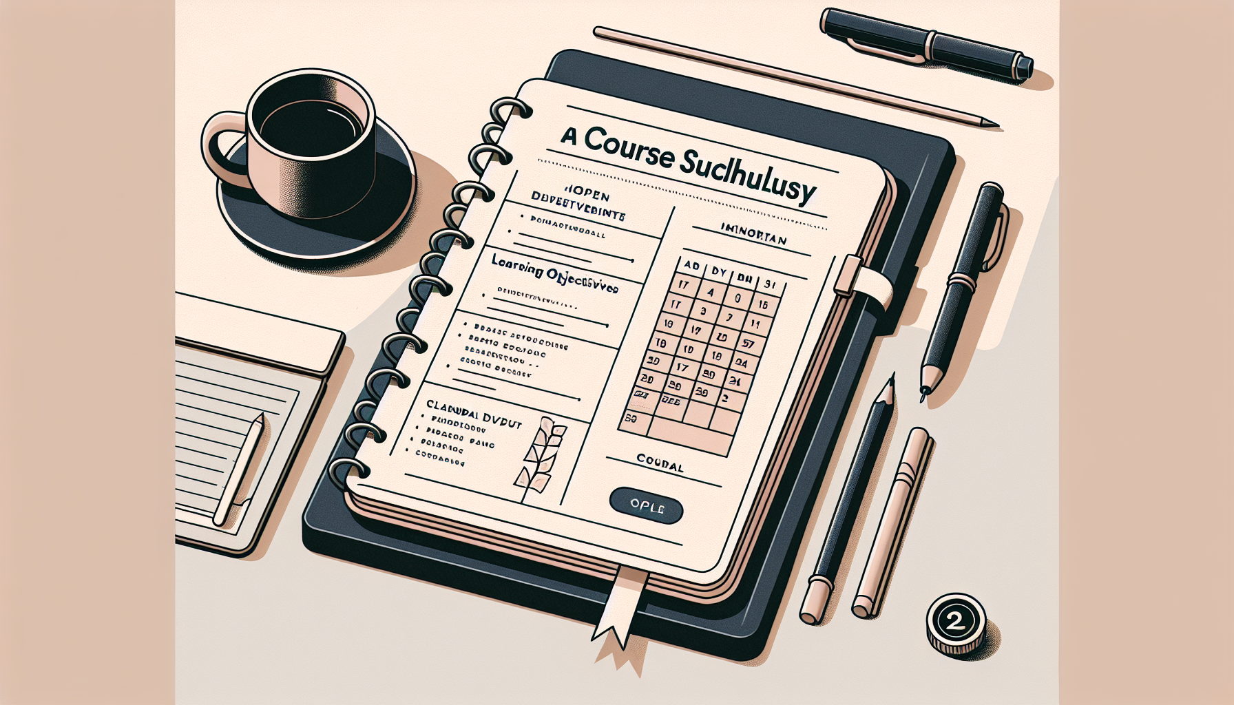 Illustration of a course syllabus in a notebook.