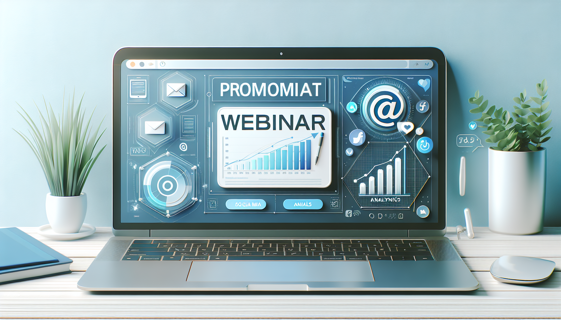 "Minimalist illustration of webinar promotion setup."