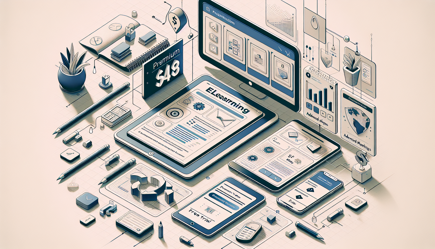 eLearning platform features and cost considerations illustration.