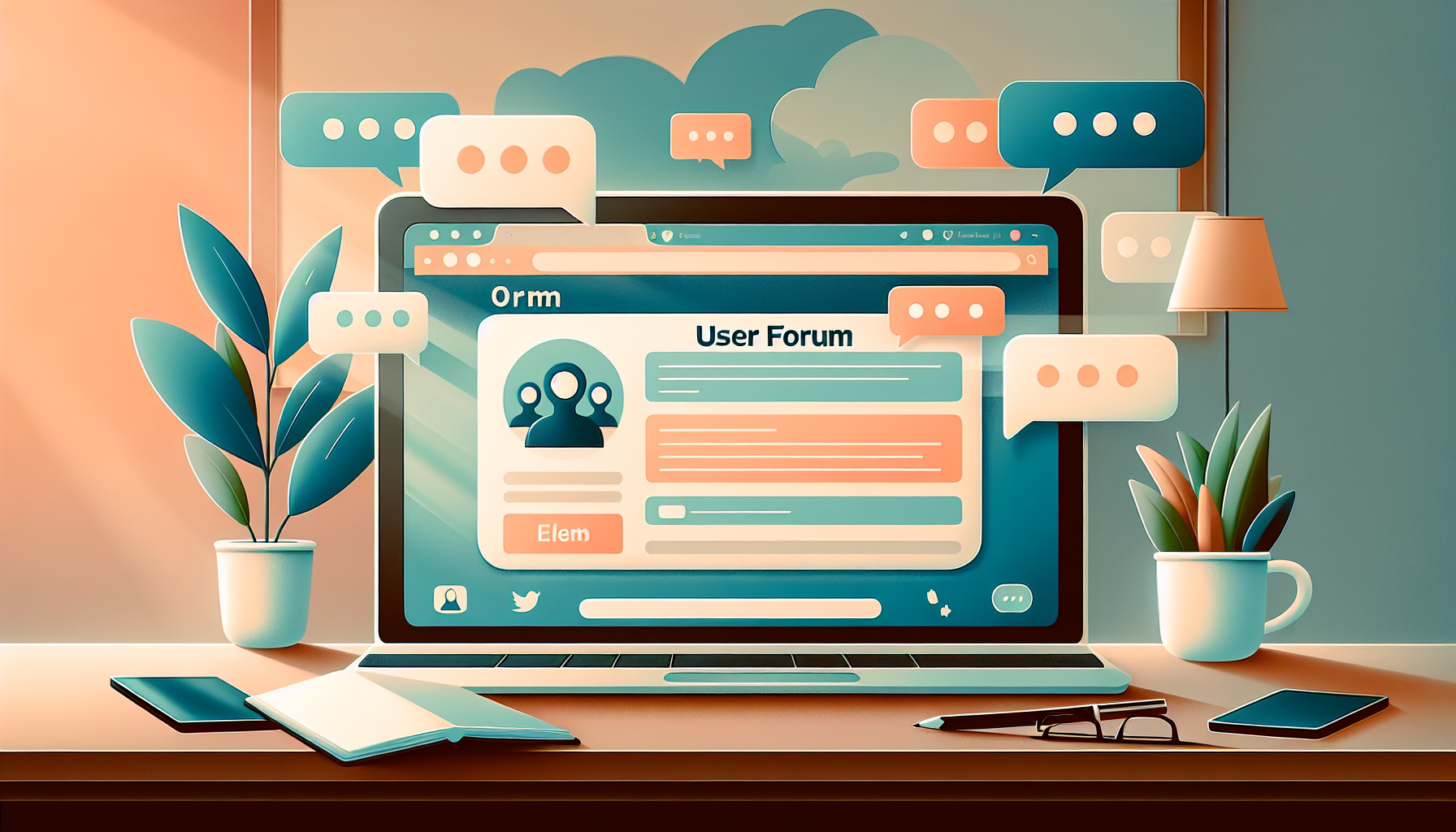 "Cozy digital workspace illustrating an inviting forum."