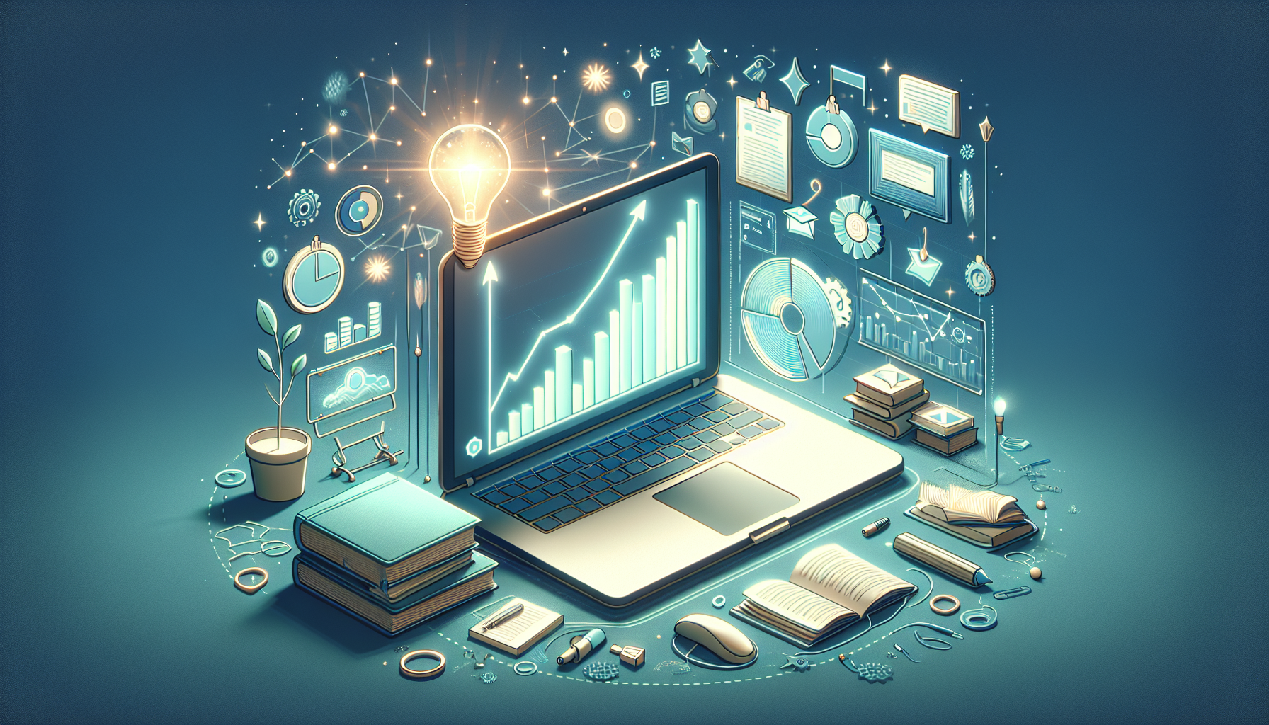 Abstract illustration of online course success indicators.