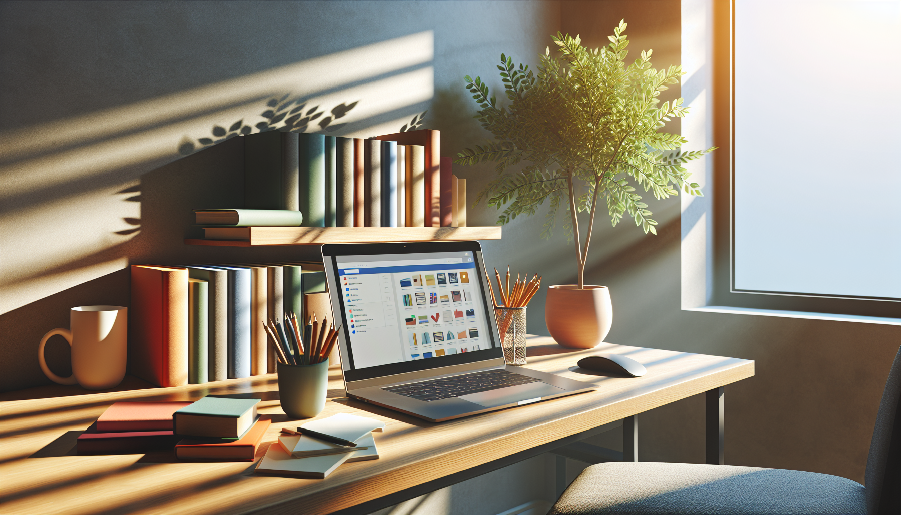 Cozy study space blending technology and books.